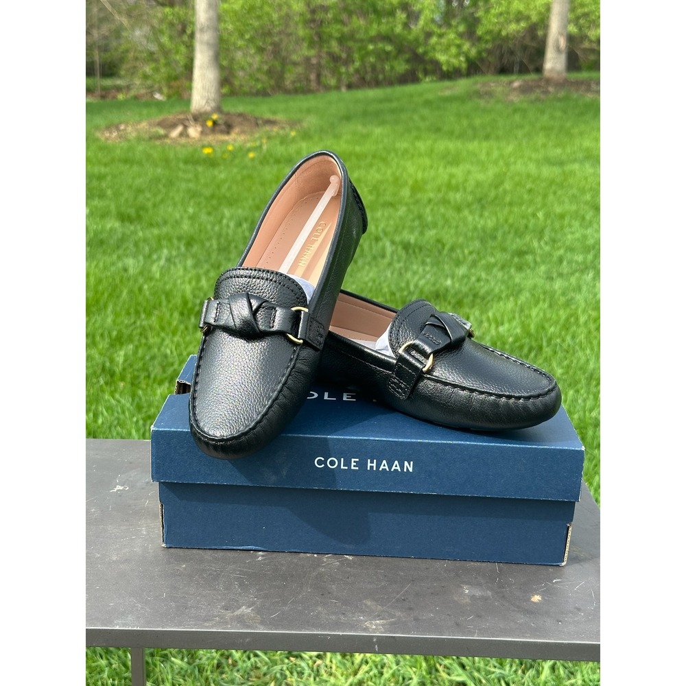 Cole Haan Emmie Knot Driver Black Leather Loafers W31012 Womens 7B